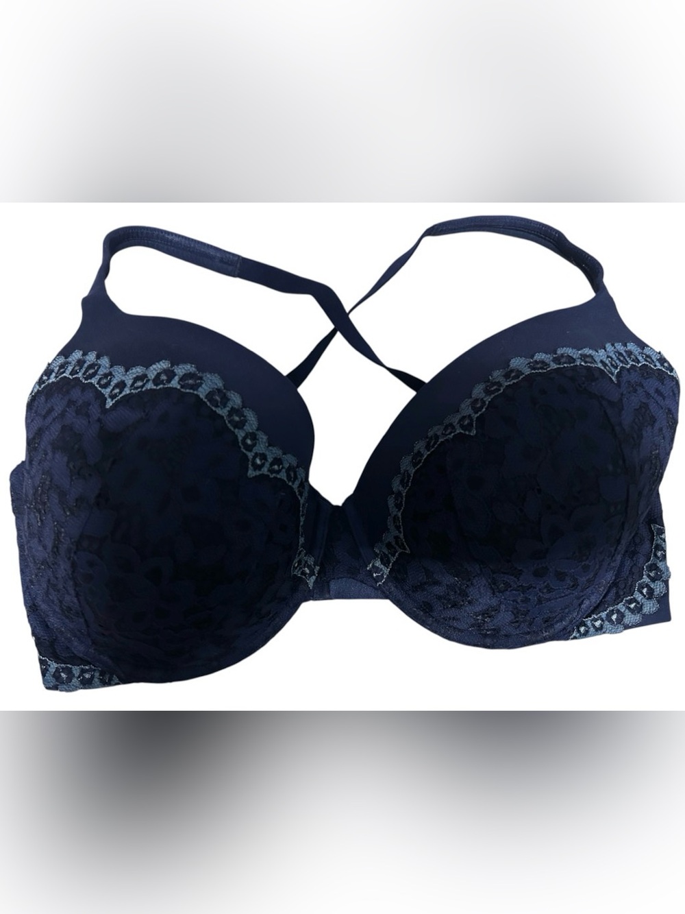Victoria's Secret Navy Blue Lace Crossback Push-Up Bra - 36DDD